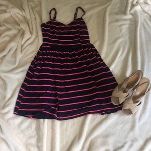 navy and pink striped dress